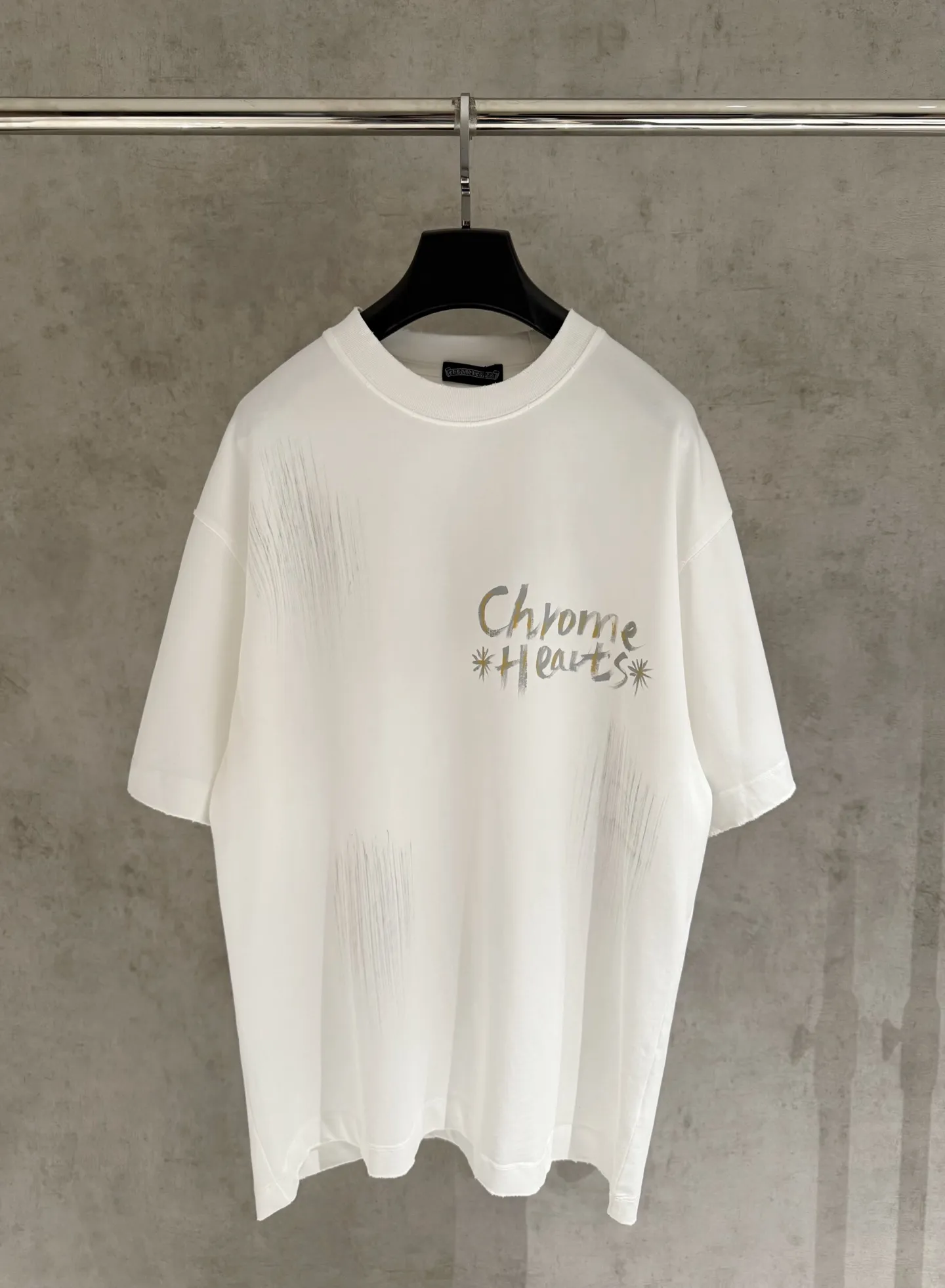 🅿️270 [Strict quality control] CH Crow Heart's new hand-painted T-shirt. Heavy 320g double yarn fabric. Washed twice. Four sides frayed. Heavy fabric. The neckline is made of icy Salona. Loose version. Deep, wide and stylish. No deformation or shrinkage. Three colors: black, white and gray. Size: M-2xl